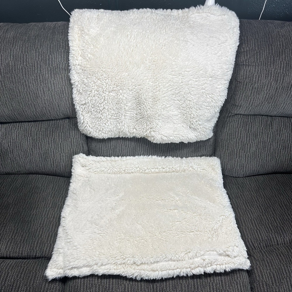 BHF Faux Fur Fuzzy White Cream Pillow Cover Sham Set Of 2 20" X 25" Cozy Soft‎